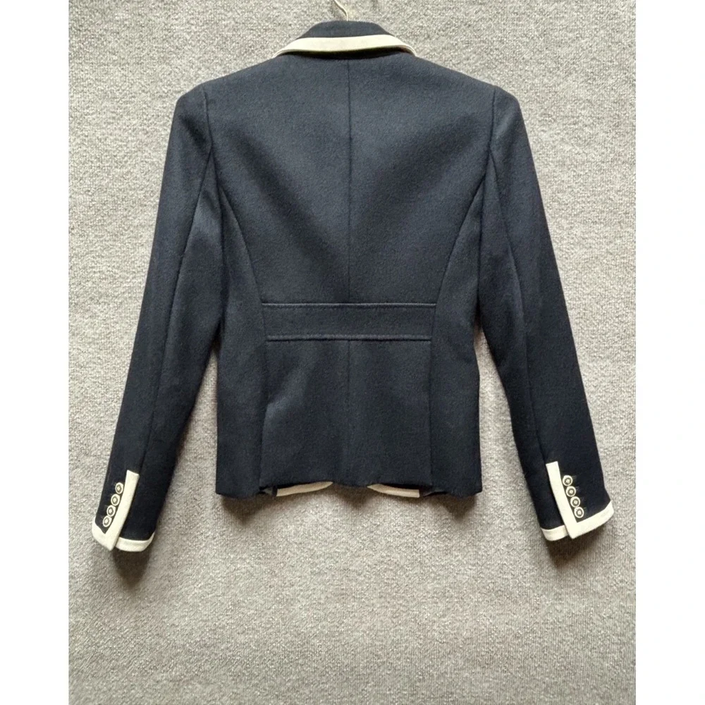 J. Crew Schoolgirl Blazer Jacket Tipped Wool Deep Navy‎ and Light Mauve Trim